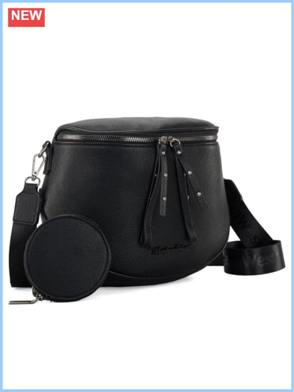 Vegan Leather Crossbody Sling Bag with Coin Purse Adjustable Strap